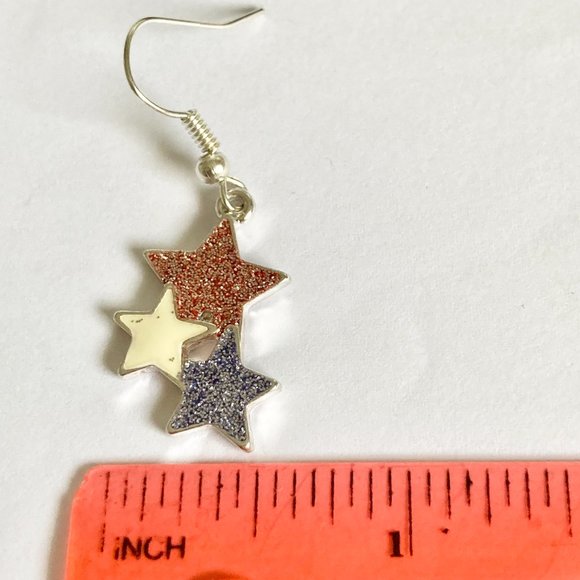 USA American Star Earrings Silver Plated 18" Patriotic July 4th Independence Day - Picture 9 of 10